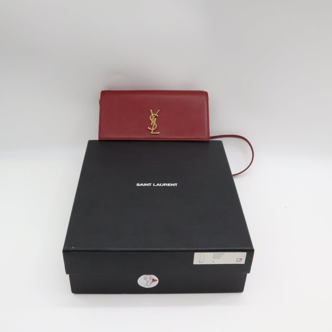 YSL Saint Laurent Red Smooth Leather Phone Holder Crossbody Pouch