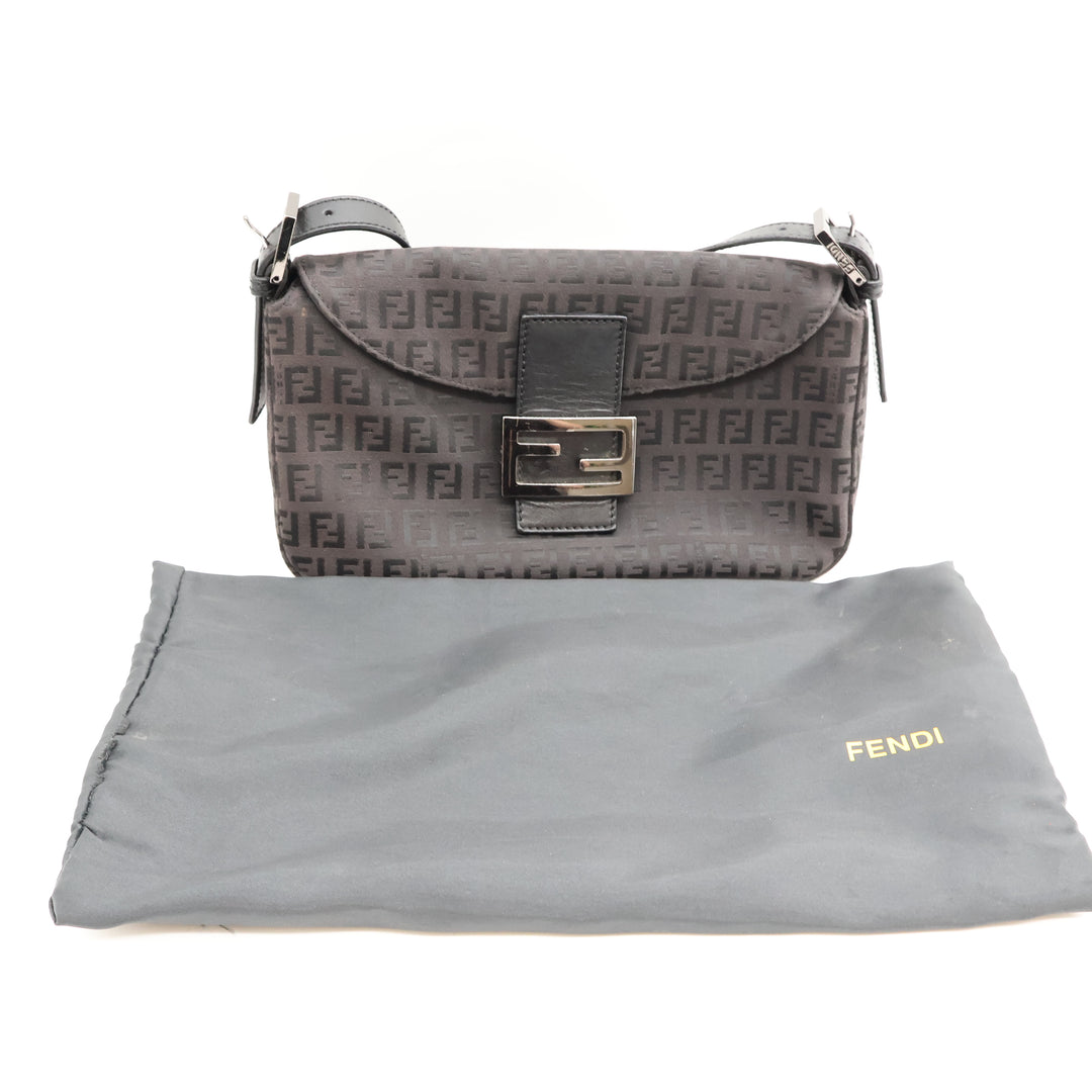 Fendi FF Zucchino Mamma Baguette Black Handbag