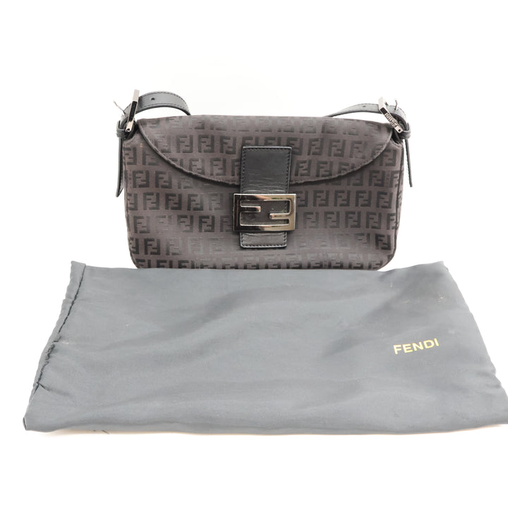 Fendi FF Zucchino Mamma Baguette Black Handbag