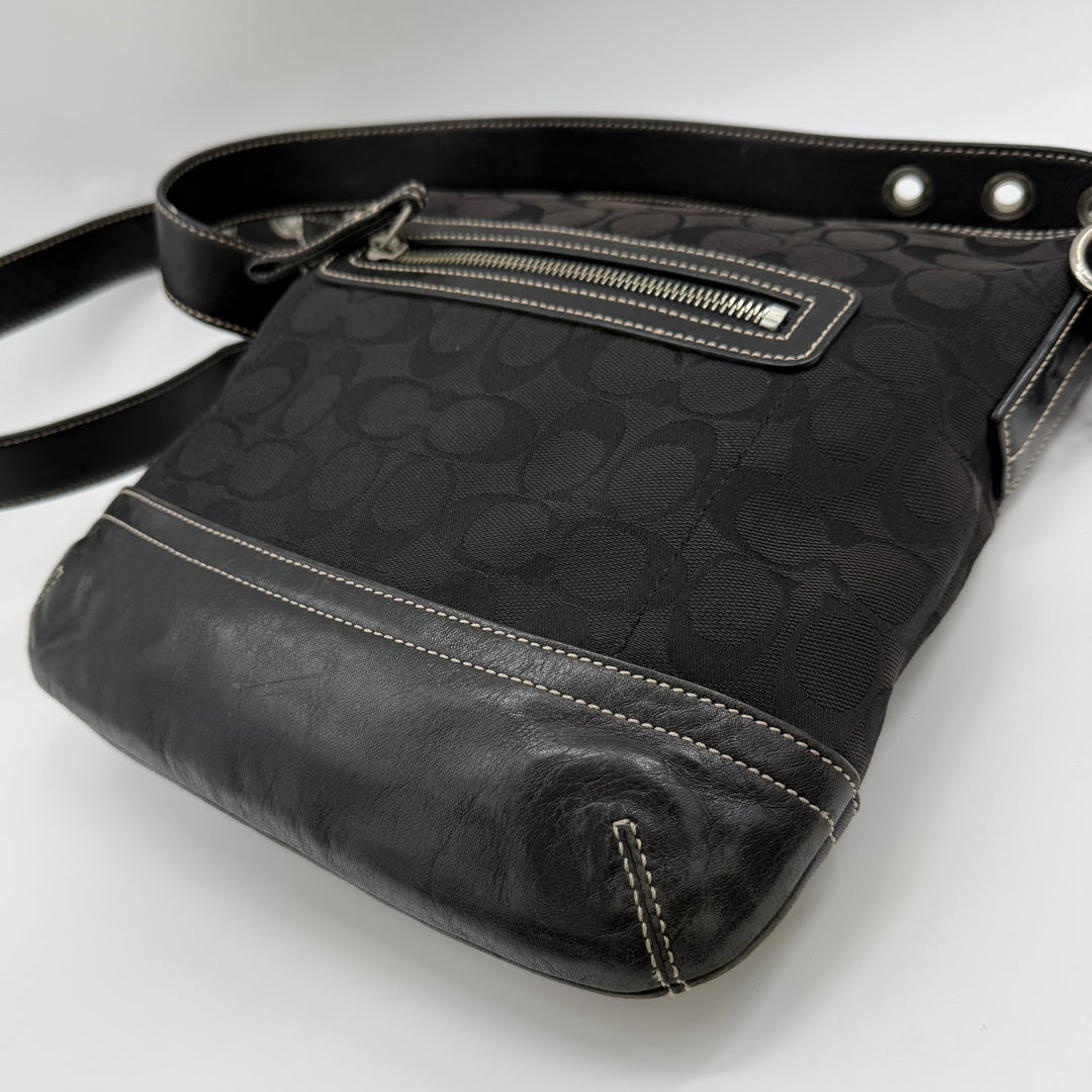 Coach Signature Black Canvas Hobo Crossbody Handbag