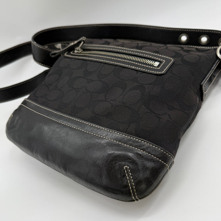 Coach Signature Black Canvas Hobo Crossbody Handbag
