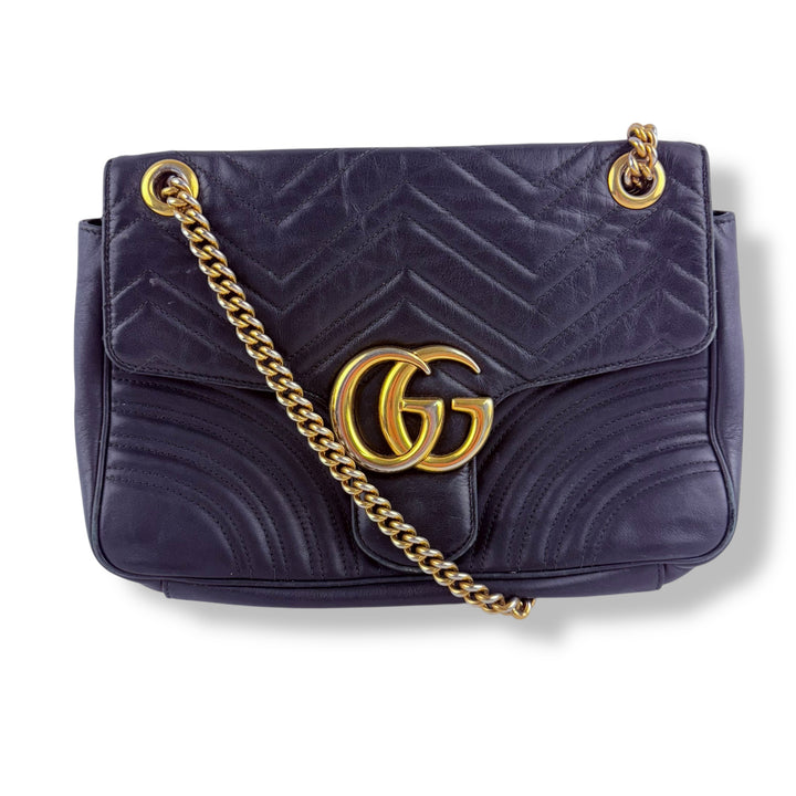 Gucci GG Marmont Flap Black Leather Large Handbag