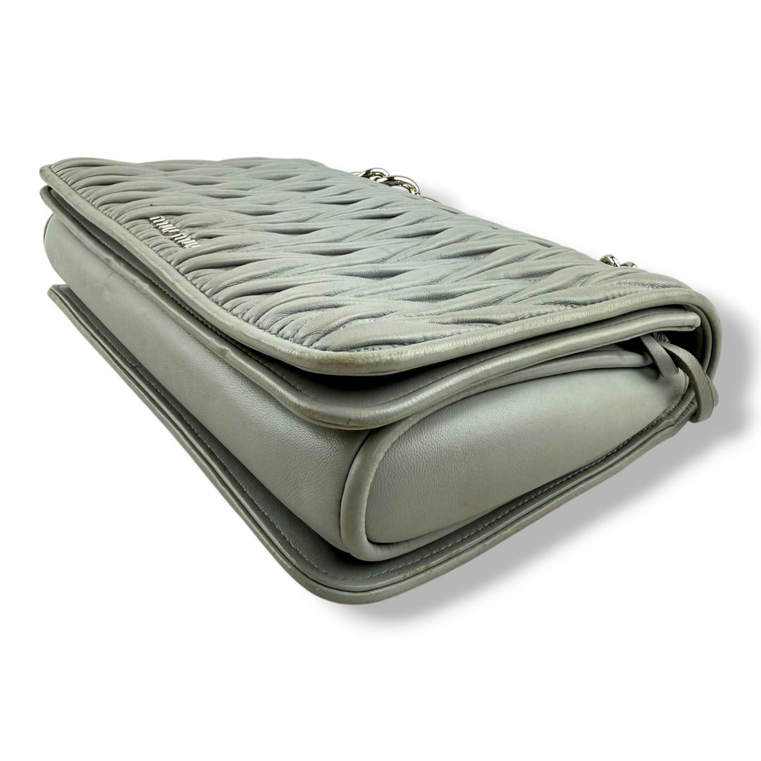 Miu Miu Grey Matelasse Nappa Leather Shoulder Handbag