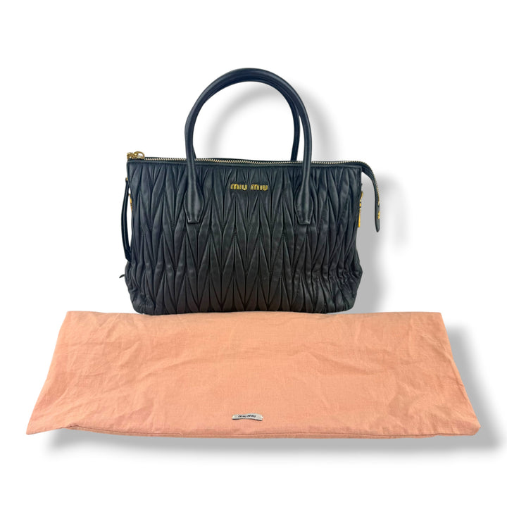 Miu Miu Black Nappa Leather Tote Handbag