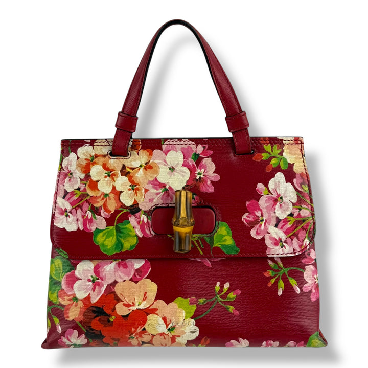 Gucci GG Blooms Bamboo Tote Top Handle Bag