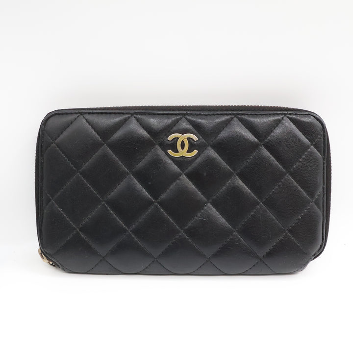 Chanel Zip Around Lambskin Black Wallet