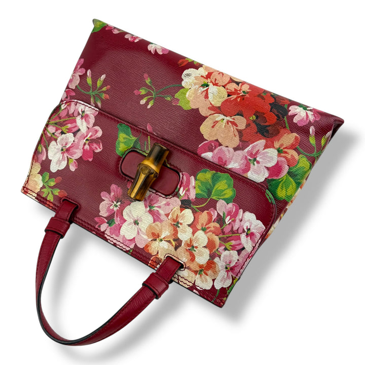 Gucci GG Blooms Bamboo Tote Top Handle Bag
