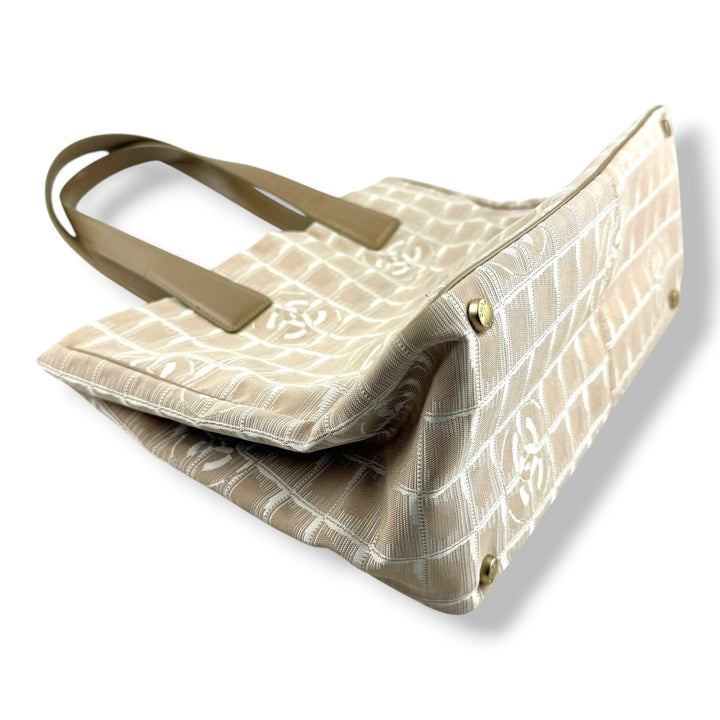 Chanel Nude/White Travel Line Canvas Tote Handbag