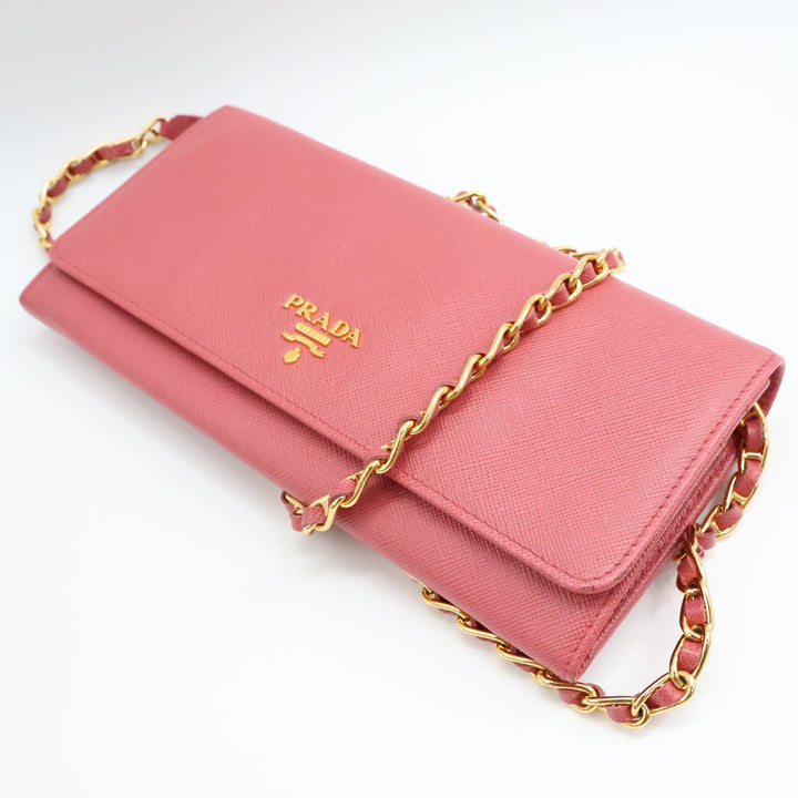 Prada Grained Pink Leather Wallet on Chain Handbag