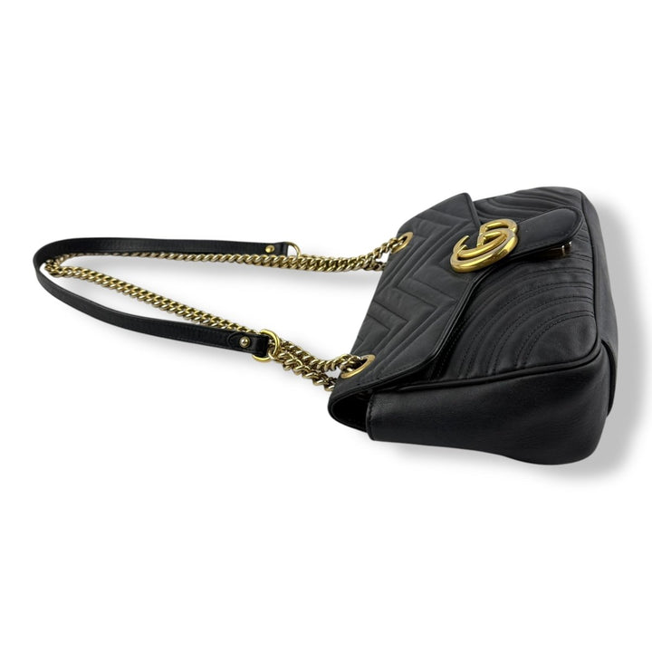 Gucci GG Marmont Flap Black Leather Small Handbag