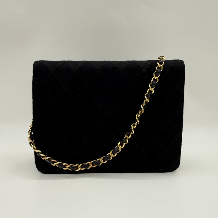 Chanel CC Black Push Lock Single Flap Quilted Cotton Shoulder Handbag