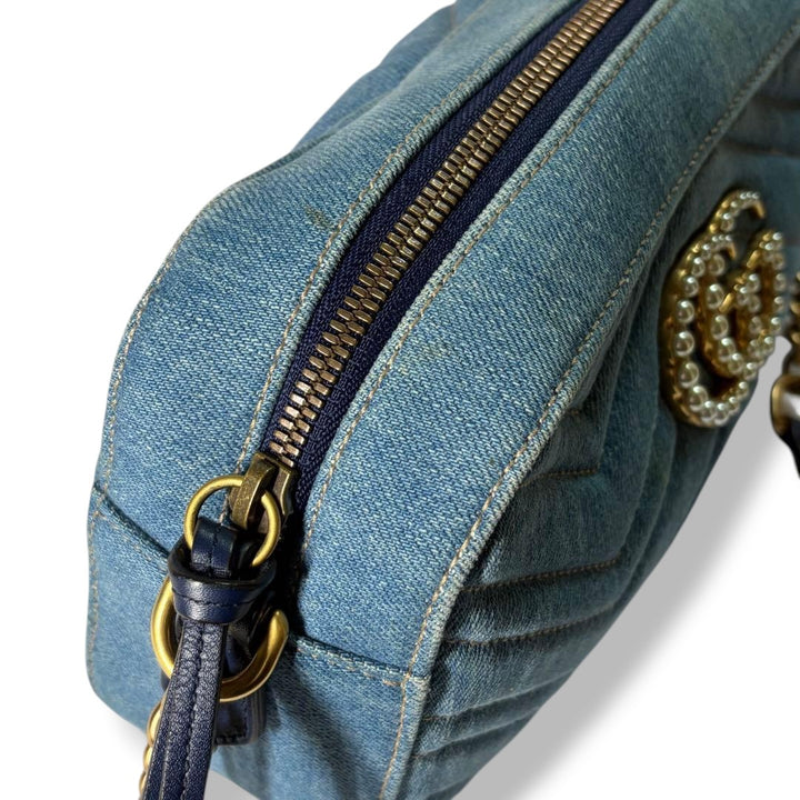 Gucci GG Marmont Blue Denim Small Handbag