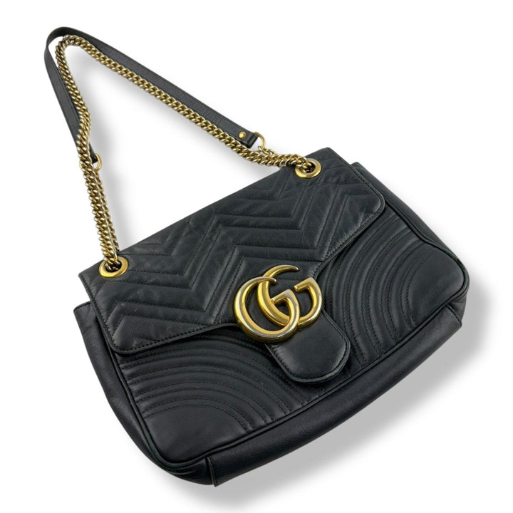 Gucci GG Marmont Flap Black Leather Large Handbag