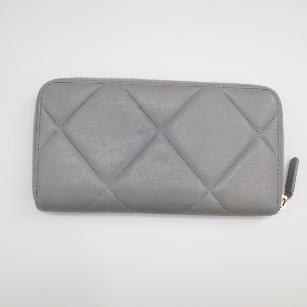 Chanel Zip Around Lambskin Quilted Grey Wallet