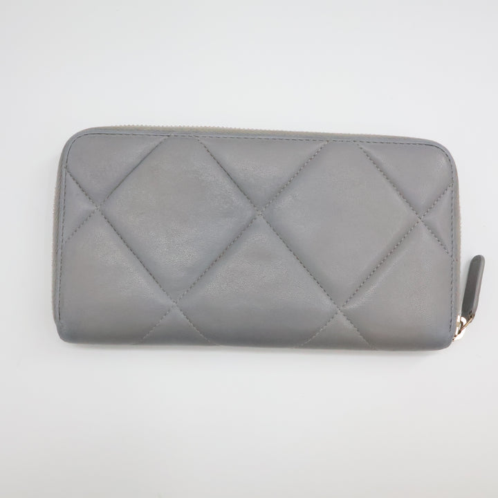 Chanel Zip Around Lambskin Quilted Grey Wallet