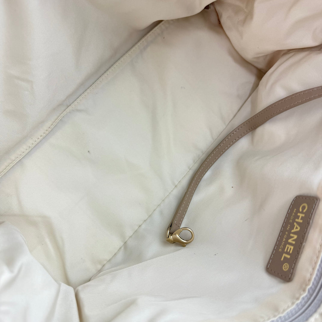 Chanel Nude/White Travel Line Canvas Tote Handbag