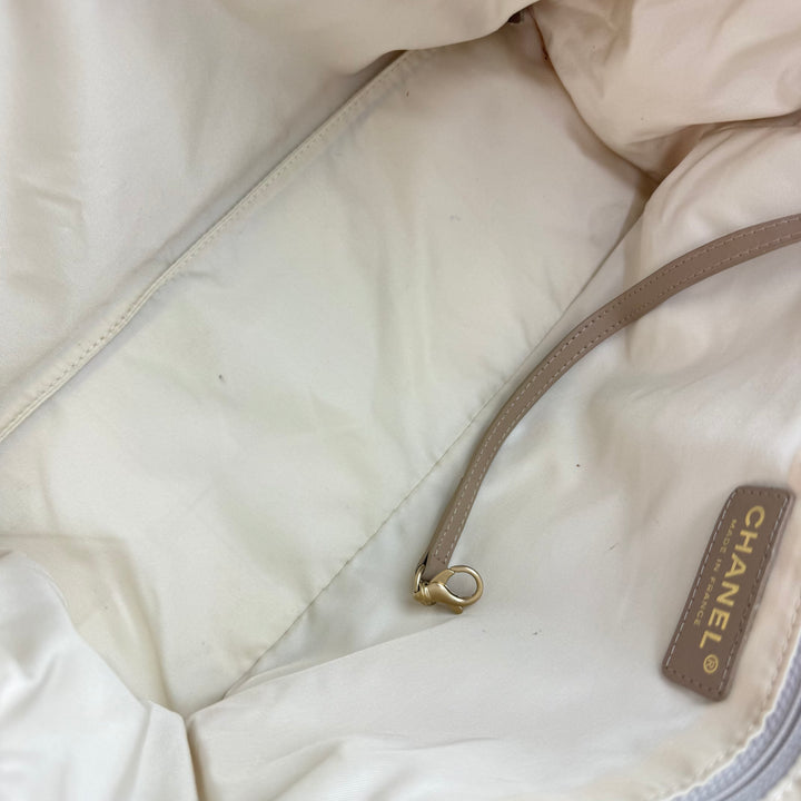 Chanel Nude/White Travel Line Canvas Tote Handbag