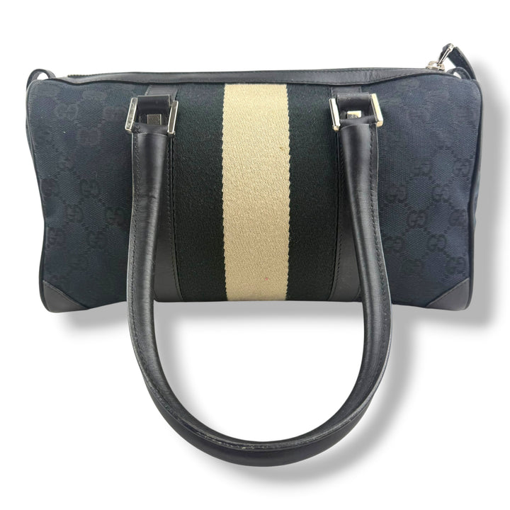 Gucci Sherry Line Navy GG Monogram Boston Canvas Bag