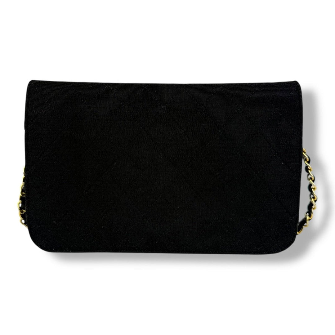 Chanel CC Black Push Lock Single Flap Quilted Cotton Shoulder Handbag