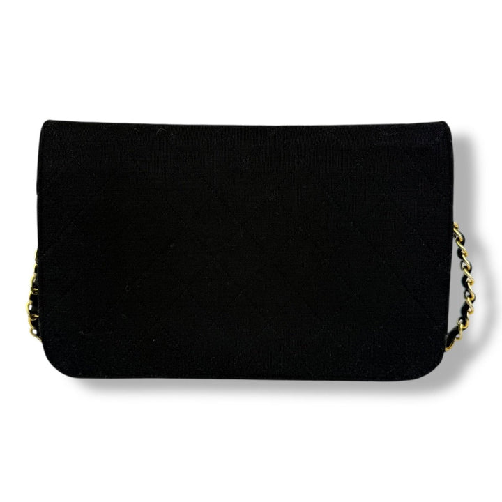 Chanel CC Black Push Lock Single Flap Quilted Cotton Shoulder Handbag