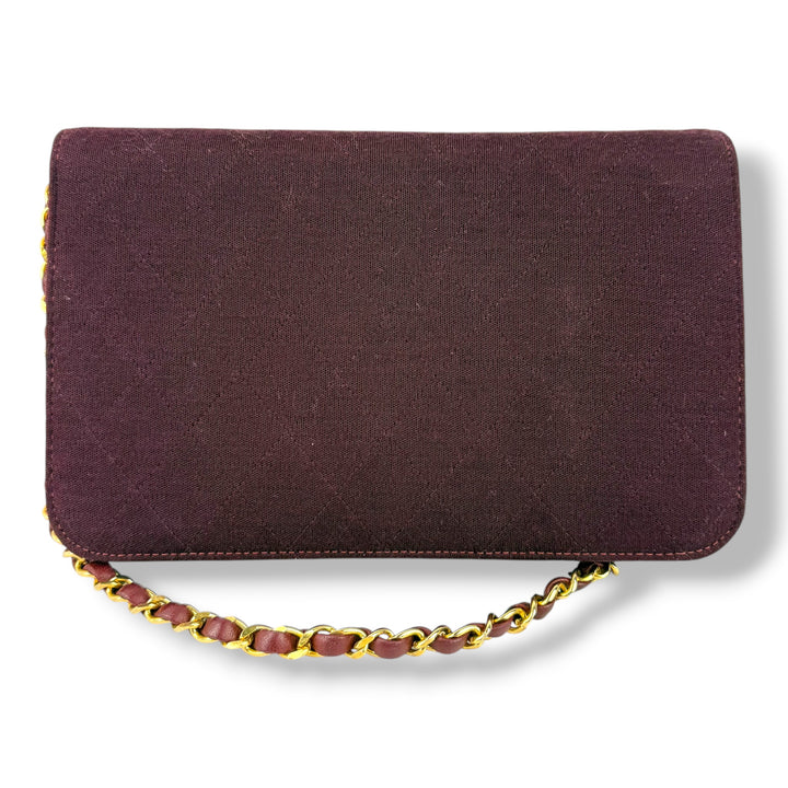 Chanel CC Burgundy Push Lock Single Flap Quilted Cotton Shoulder Handbag