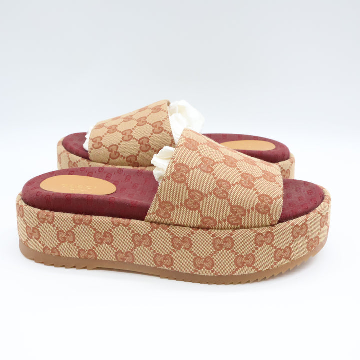 Gucci Beige/Burgundy GG Platform Sandals UK 5.5 / EU 38.5