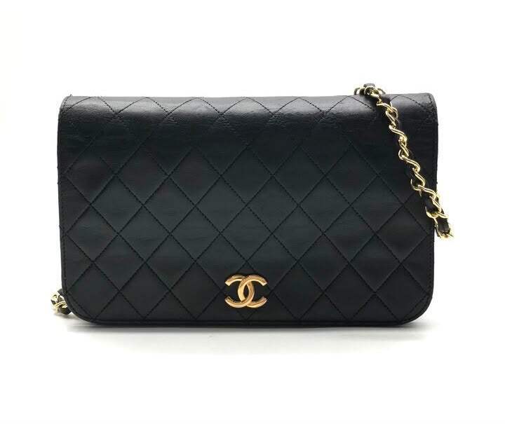 Chanel CC Black Push Lock Single Flap Quilted Lambskin Shoulder Handbag