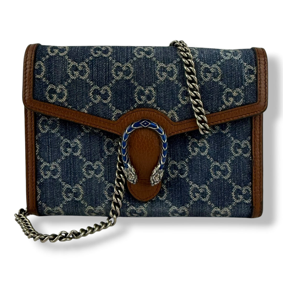 Gucci GG Denim Dionysus Wallet On Chain Handbag