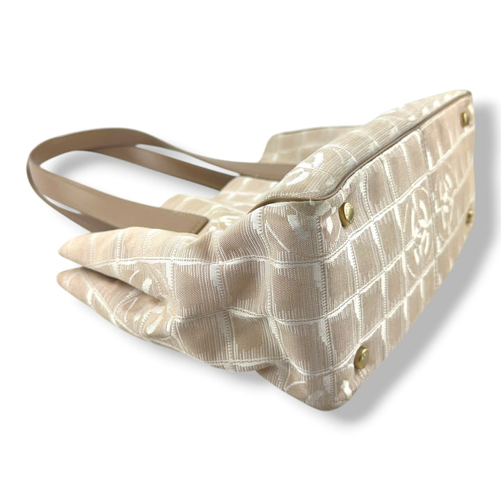 Chanel Nude/White Travel Line Canvas Tote Handbag
