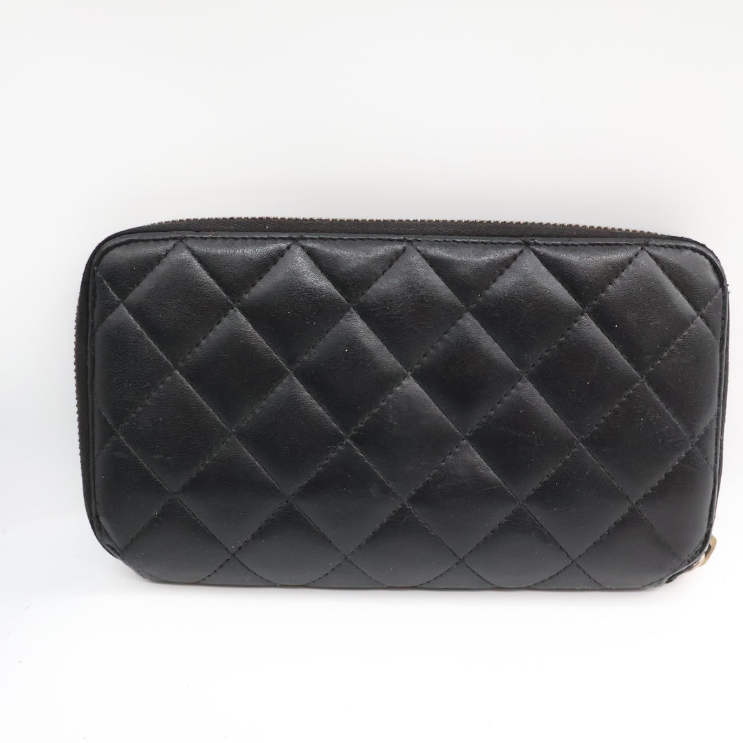 Chanel Zip Around Lambskin Black Wallet