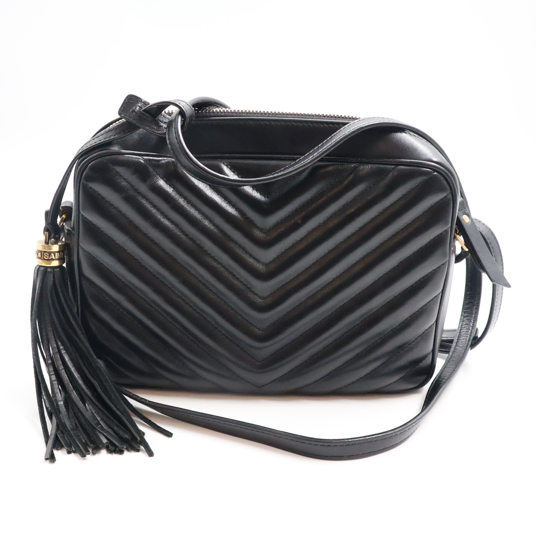 Saint Laurent Medium YSL Black Lou Black Quilted Leather Crossbody Handbag