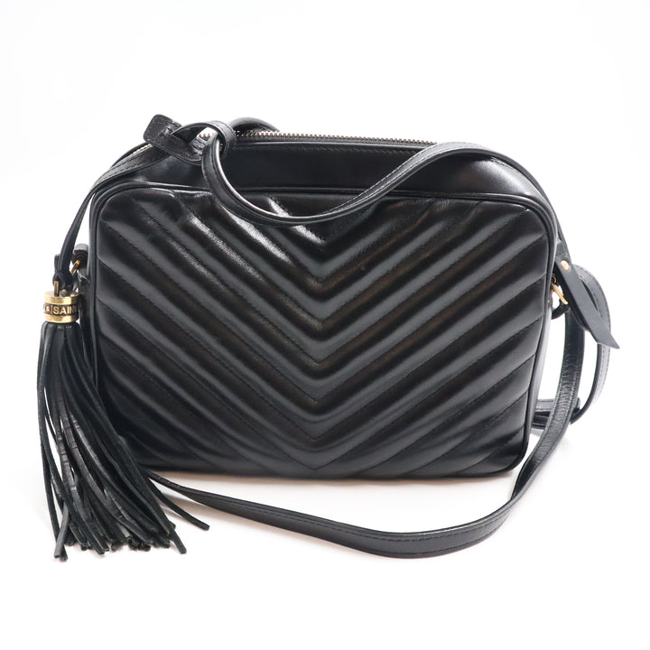 Saint Laurent Medium YSL Black Lou Black Quilted Leather Crossbody Handbag
