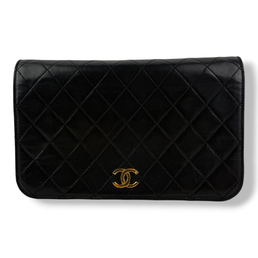 Chanel CC Black Push Lock Single Flap Quilted Lambskin Shoulder Handbag