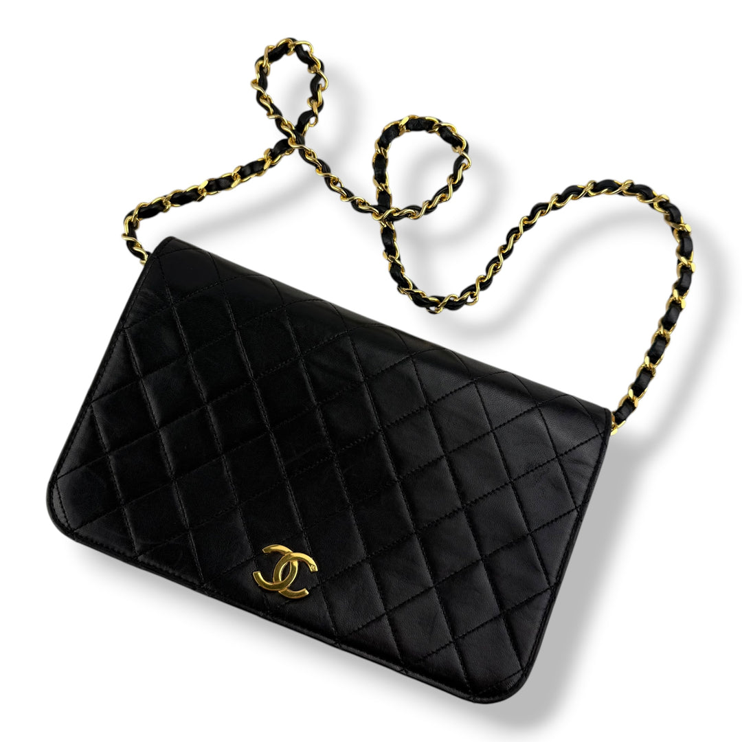 Chanel CC Black Push Lock Single Flap Quilted Lambskin Shoulder Handbag