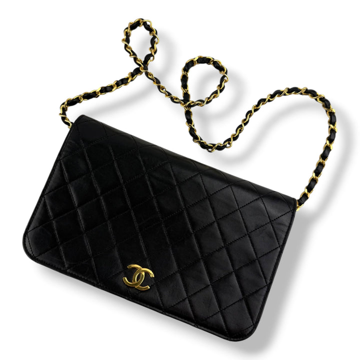 Chanel CC Black Push Lock Single Flap Quilted Lambskin Shoulder Handbag