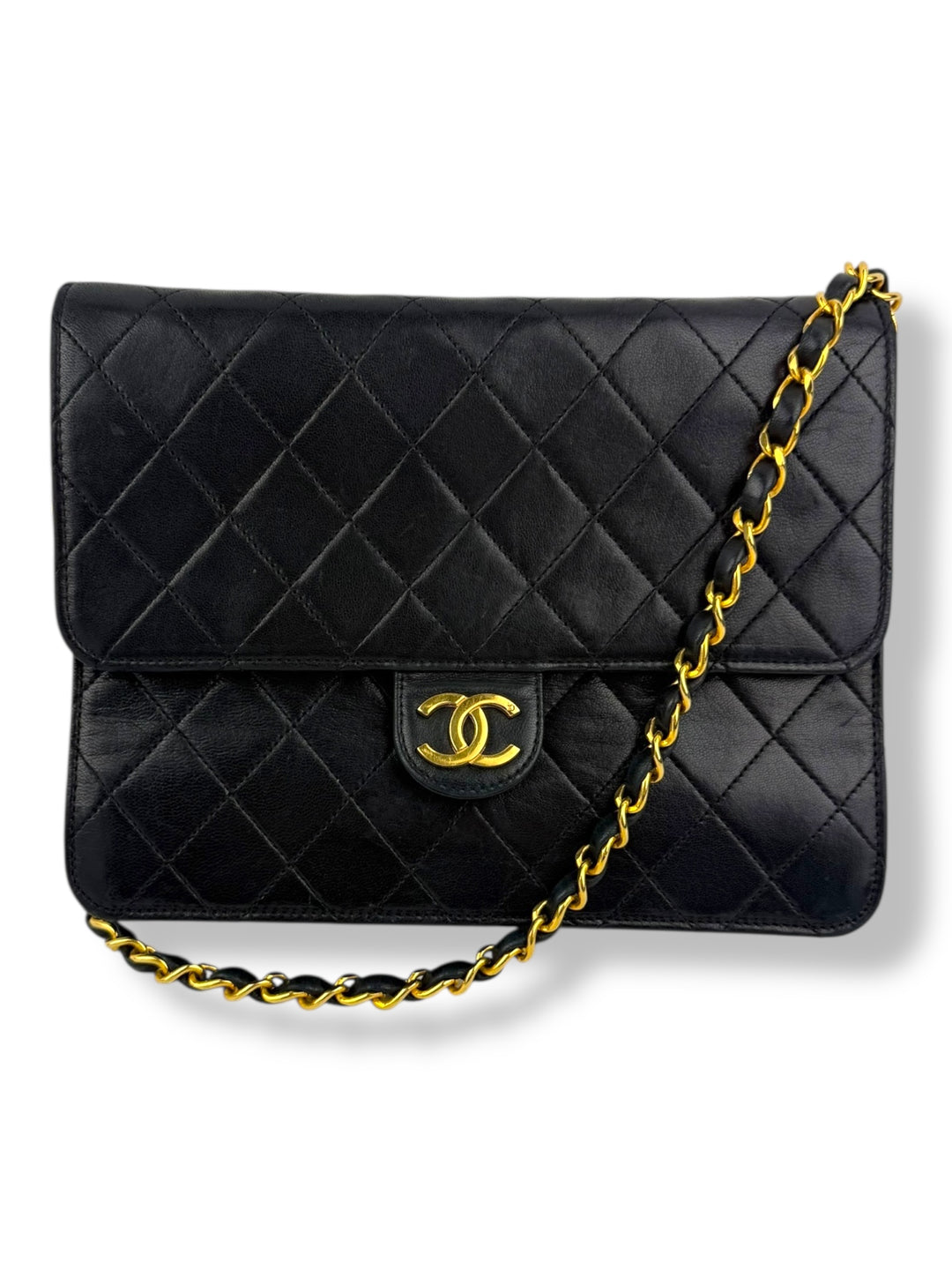 CHANEL CC Logo Matelasse Black Leather Single Flap Chain Shoulder Handbag