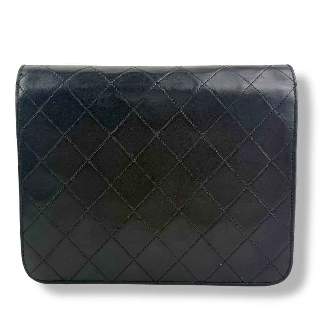 CHANEL CC Logo Matelasse Black Leather Single Flap Chain Shoulder Handbag