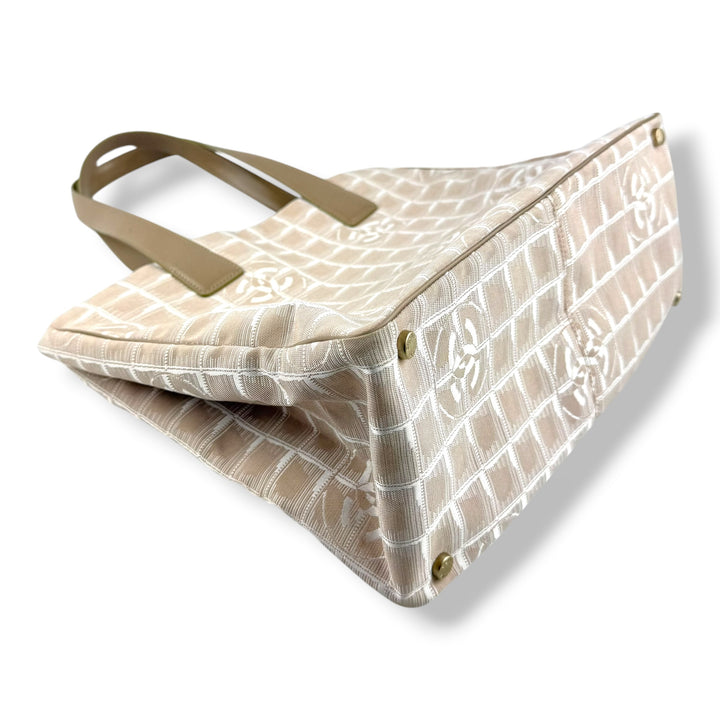 Chanel Nude/White Travel Line Canvas Tote Handbag