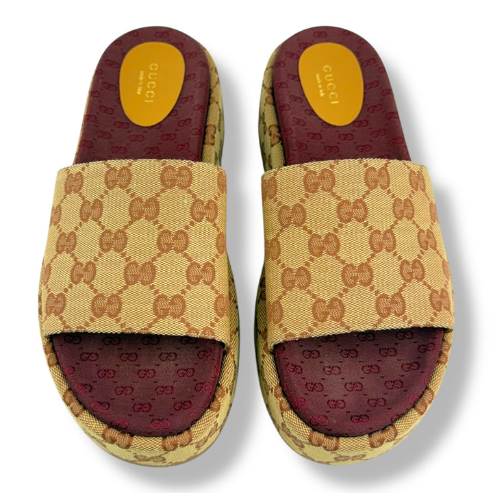 Gucci Beige/Burgundy GG Platform Sandals UK 6.5 / EU 39.5