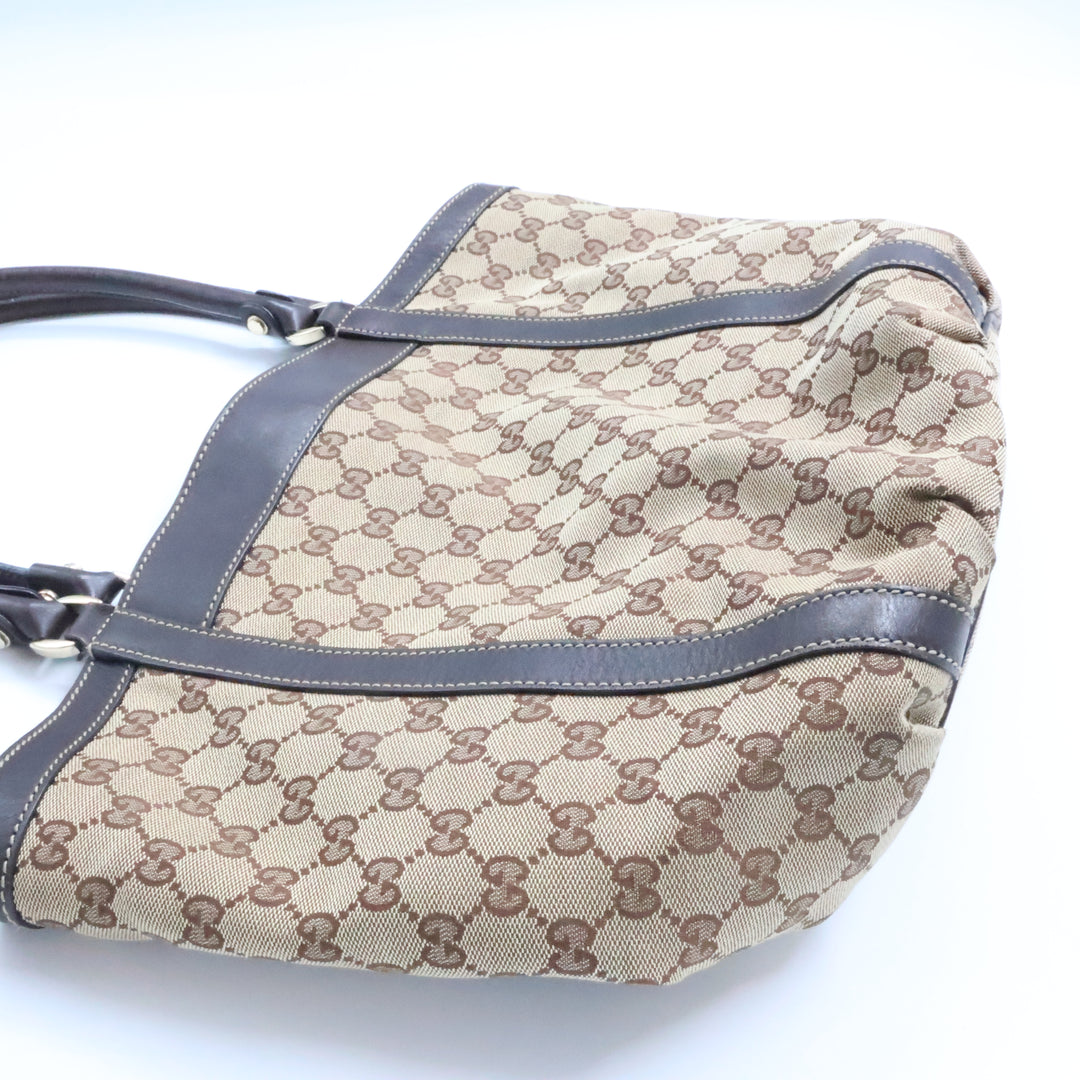 Gucci Abbey GG Beige/Brown Canvas D-Ring Tote Handbag