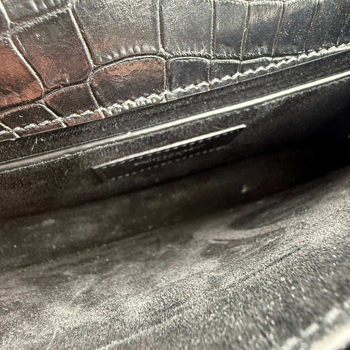 Saint Laurent Black Croc Embossed Leather Medium Sunset Chain Bag