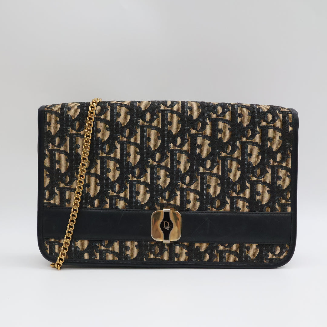 Dior Vintage Trotter Crossbody Oblique Beige/Blue Handbag
