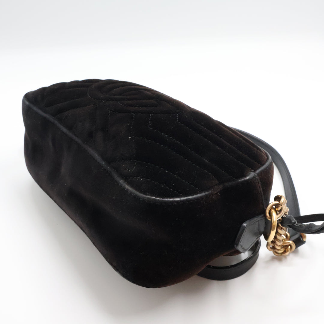 Gucci GG Marmont Black Velvet Small Camera Handbag