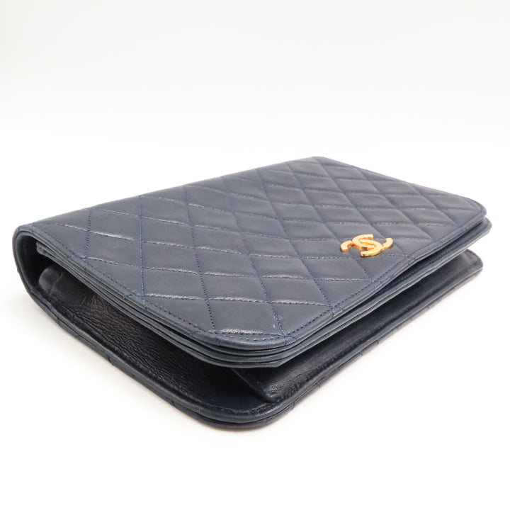 Chanel CC Navy Push Lock Single Flap Quilted Lambskin Shoulder Handbag