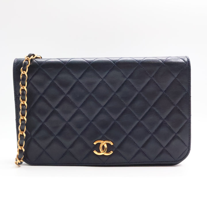 Chanel CC Navy Push Lock Single Flap Quilted Lambskin Shoulder Handbag