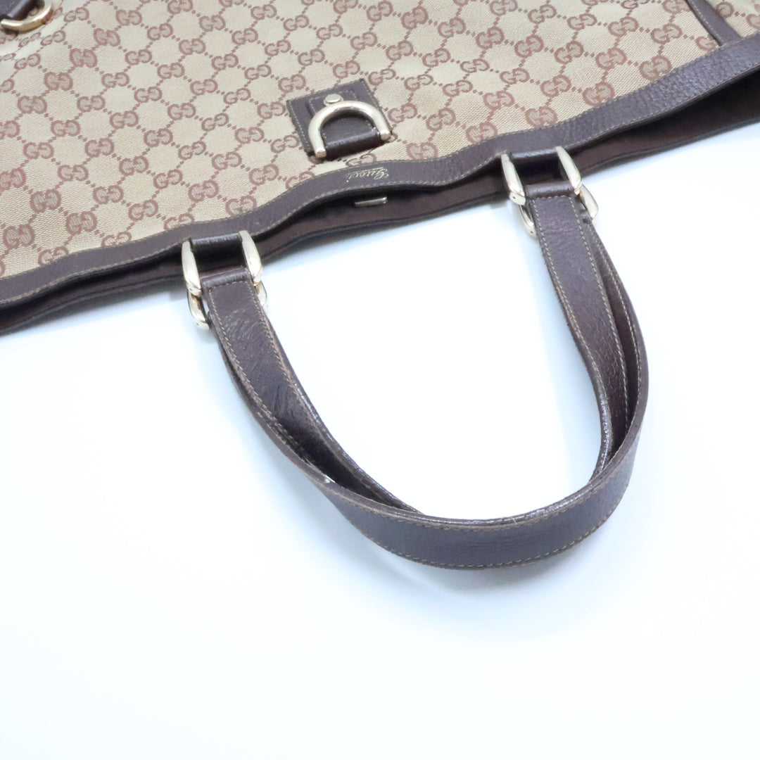 Gucci Abbey GG Beige/Brown Canvas Tote Handbag