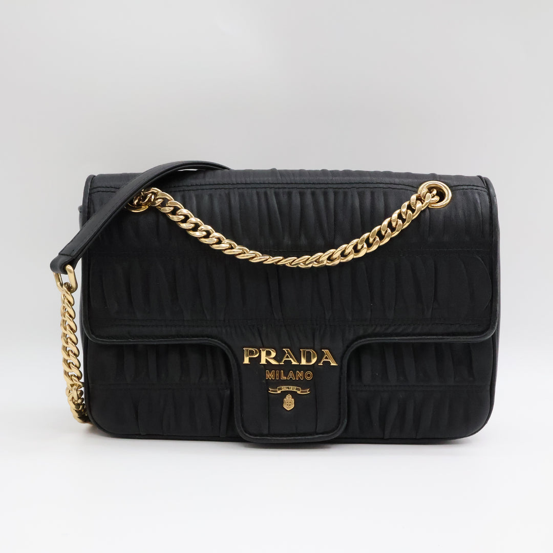 Prada Nappa Gaufre Black Leather Shoulder Handbag