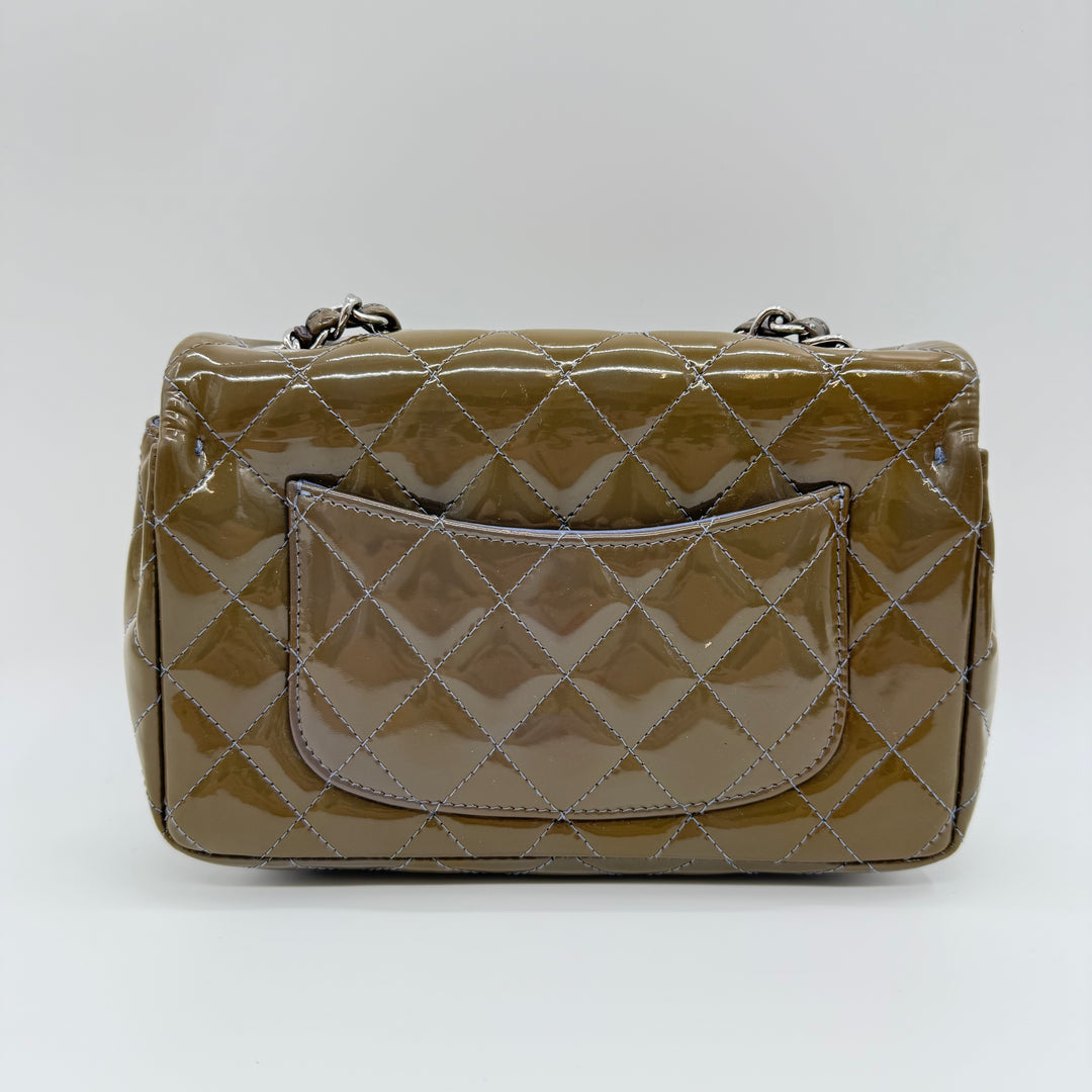 Chanel Mini Classic Flap Patent Leather Khaki Handbag