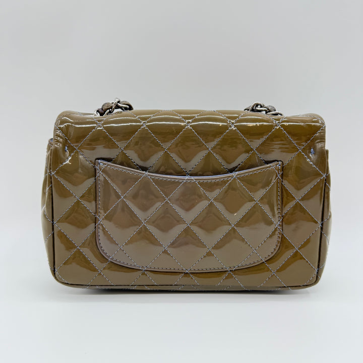 Chanel Mini Classic Flap Patent Leather Khaki Handbag