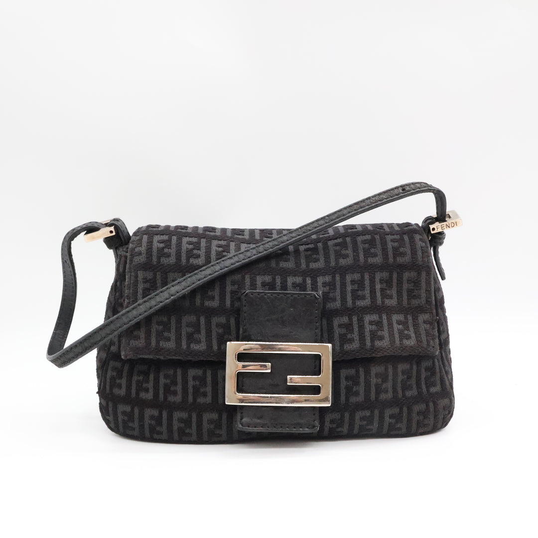 Fendi FF Zucca Mamma Baguette Black Shoulder Handbag